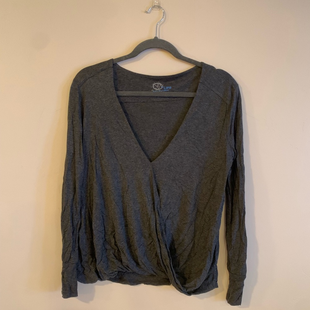 Blue Life - Planet Blue Dark Grey Long Sleeve Wrap Blouse